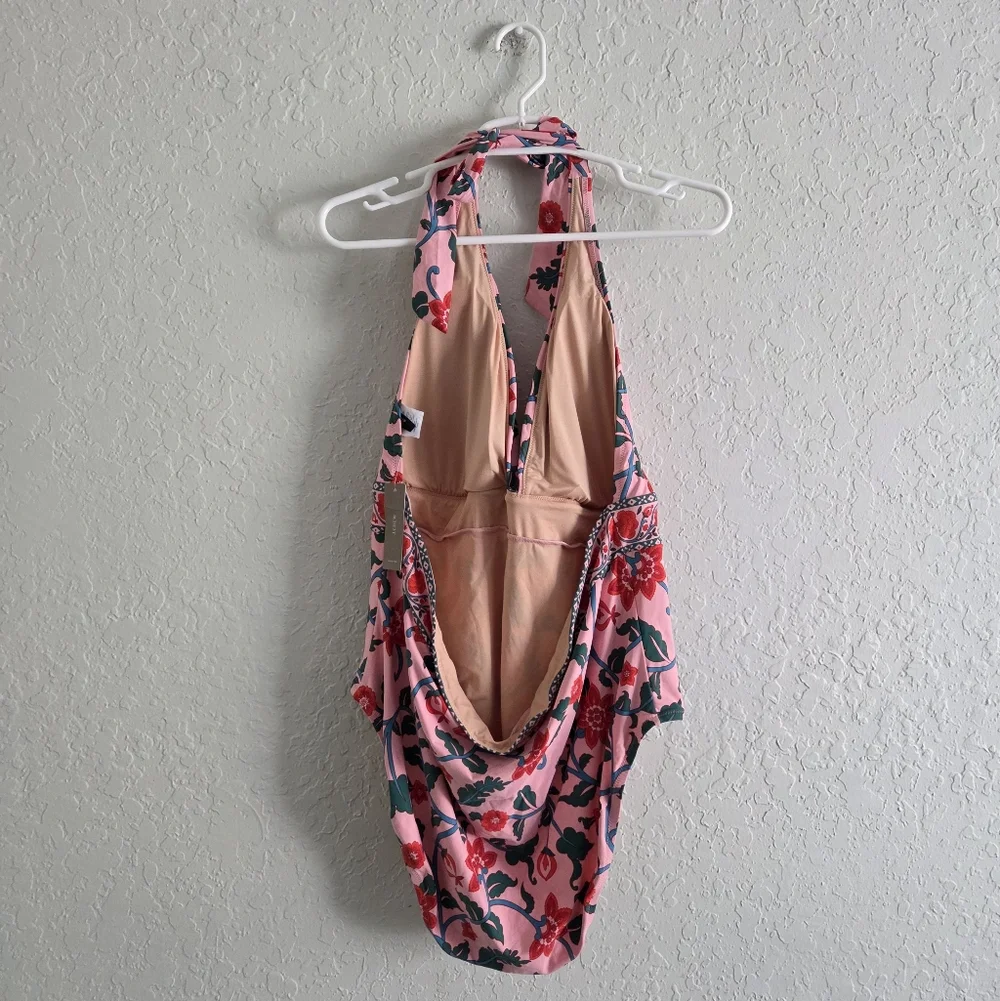 J Crew Halter One Piece Floral Padded V Neck Tropical Swimsuit - Picture 5 of 7